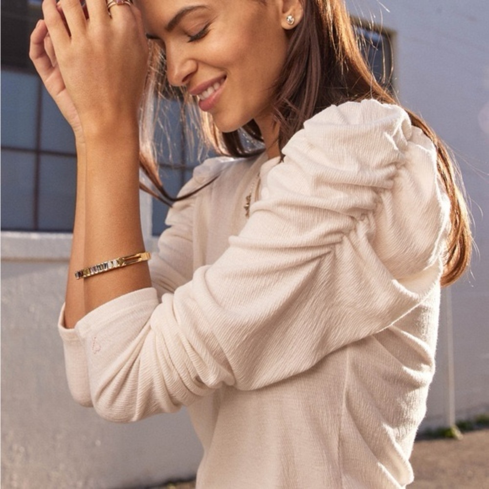 Stella & Dot Ruched Long Sleeve Crinkle Top, Cream Sz XXL